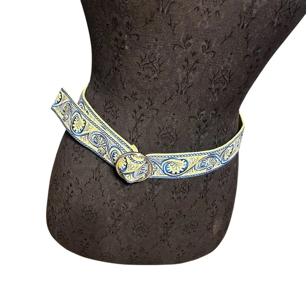 Talbots Vintage New Old Stock Blue Green Woven Tapestry Ribbon Ring Belt Small